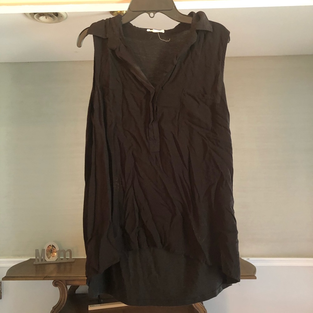 Black v neck blouse.